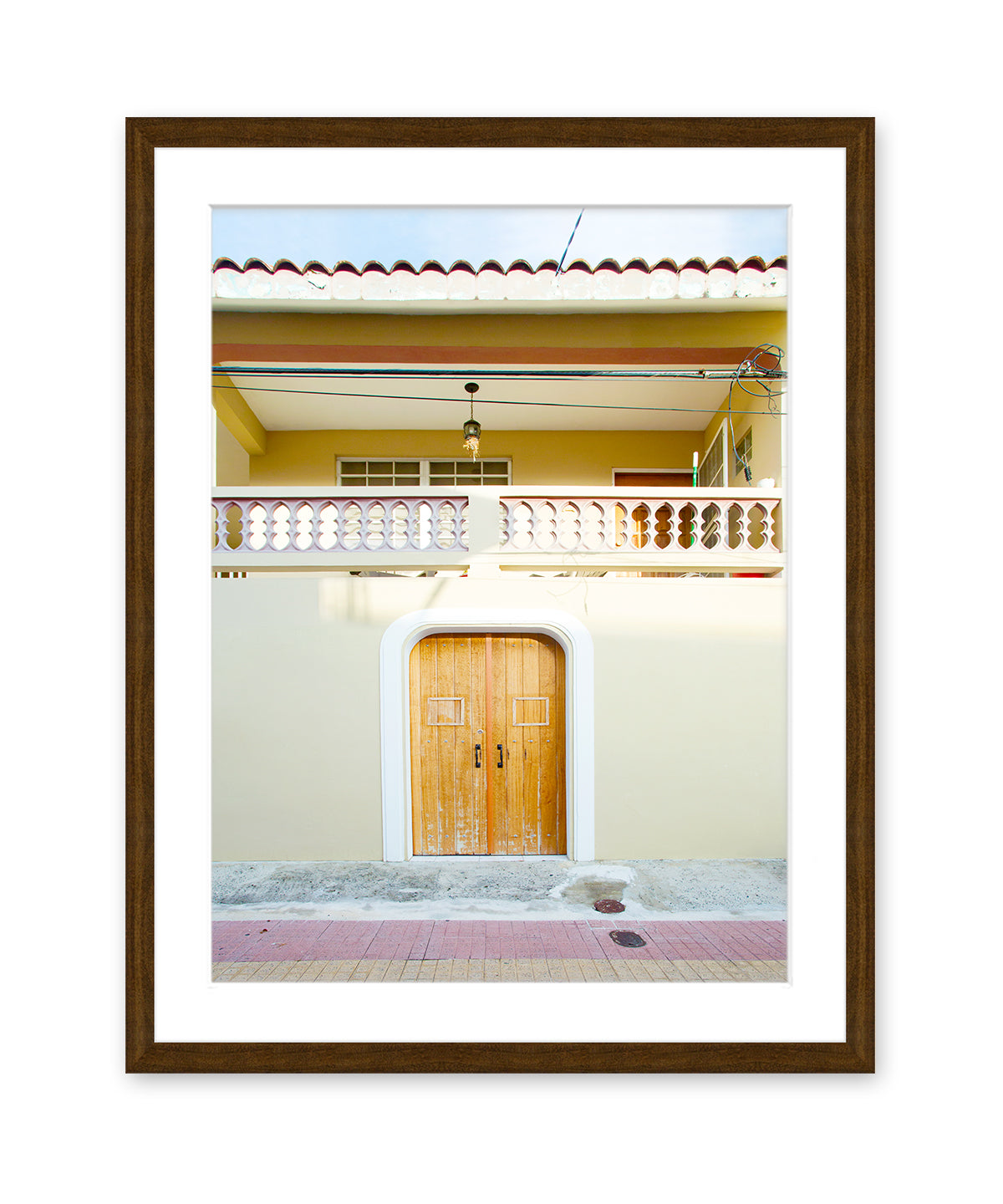 colorful architecture print, Old San Juan Puerto Rico travel Photograph, dark wood frame