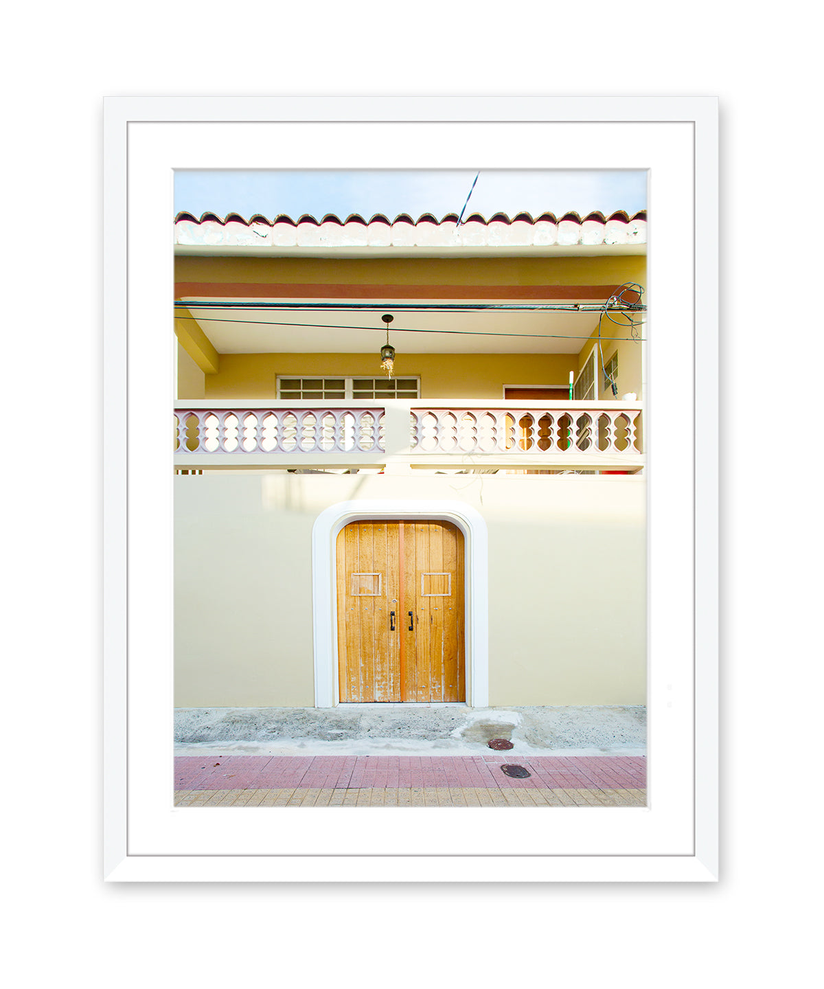 colorful architecture print, Old San Juan Puerto Rico travel Photograph, white wood frame
