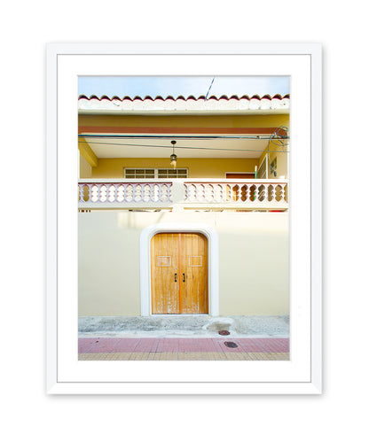 colorful architecture print, Old San Juan Puerto Rico travel Photograph, white wood frame