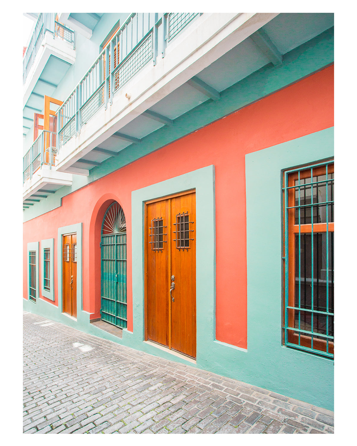 colorful architecture print, blue and red buildings in Old San Juan, Puerto Rico