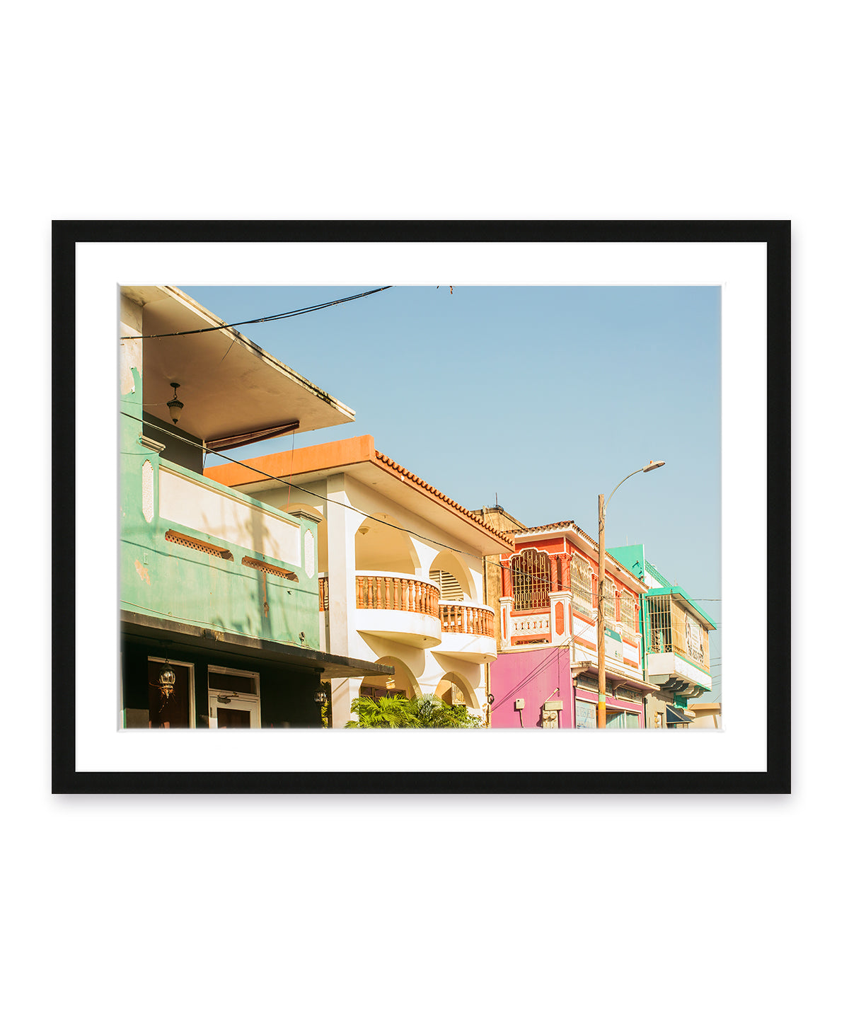 Travel photograph featuring colorful buildings in Old San Juan, puerto rico, Black Wood Frame