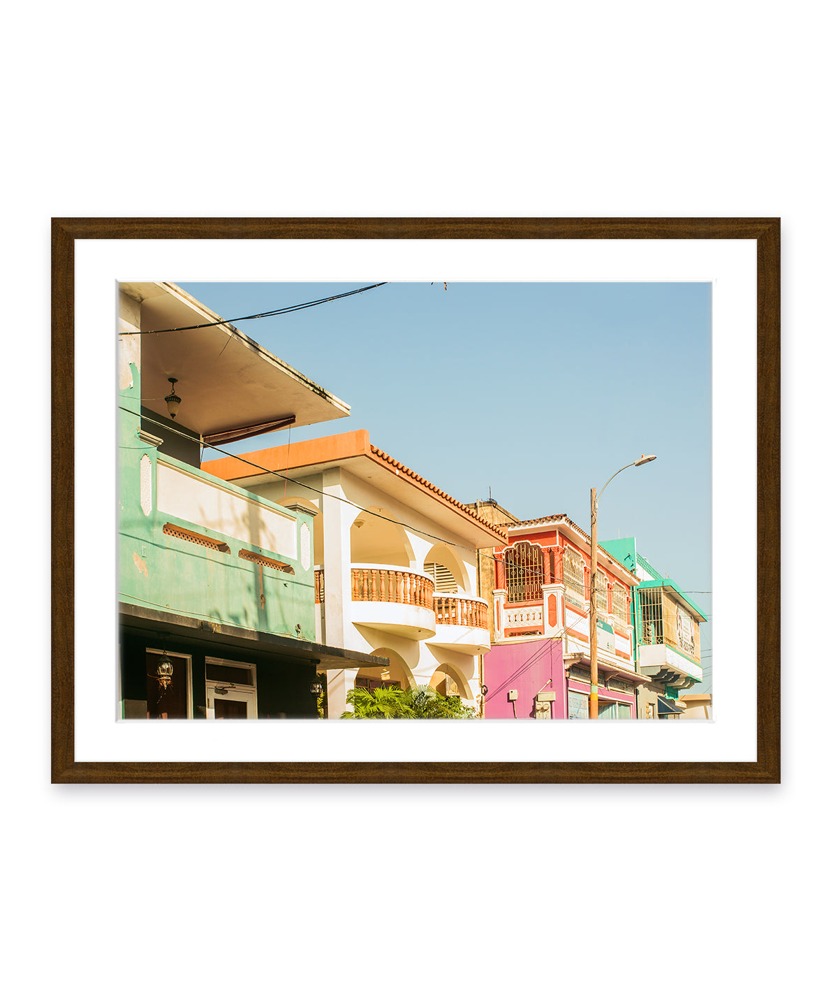 Travel photograph featuring colorful buildings in Old San Juan, puerto rico, Dark Wood Frame