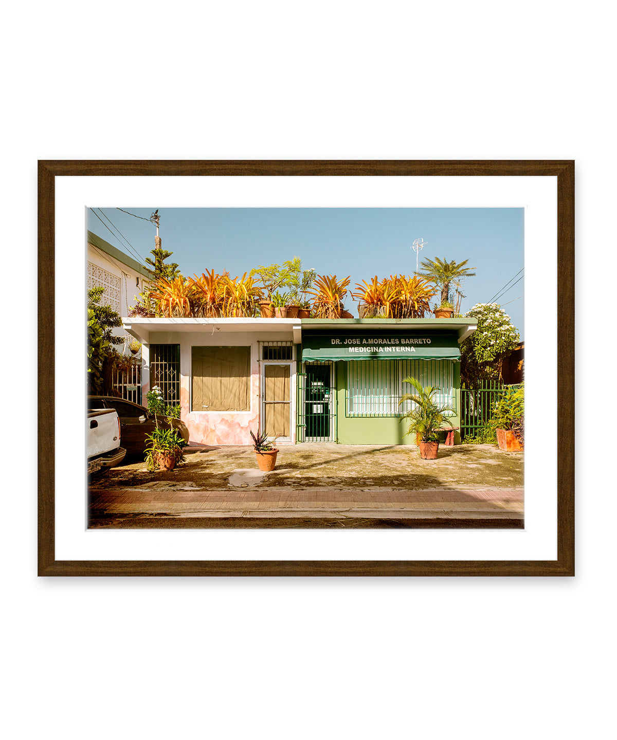 rincon puerto rico photography, building and nature landscape photograph, dark wood frame