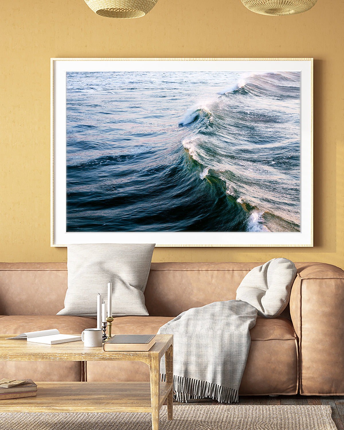 large wall art feautring minimal blue ocean wave photograph