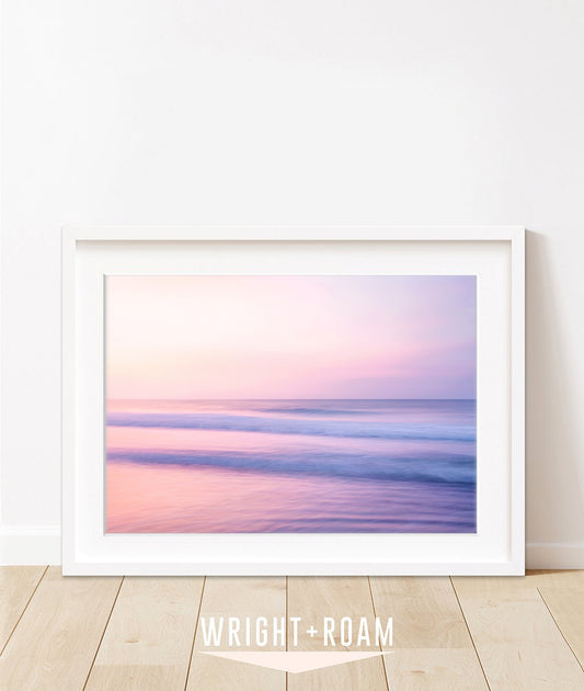 pastel pink abstract minimal ocean waves beach photograph by Wright and Roam