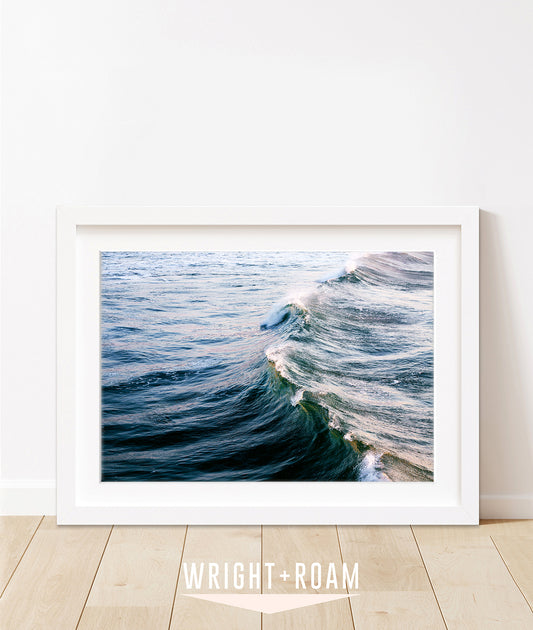 minimal wave photograph, blue ocean art
