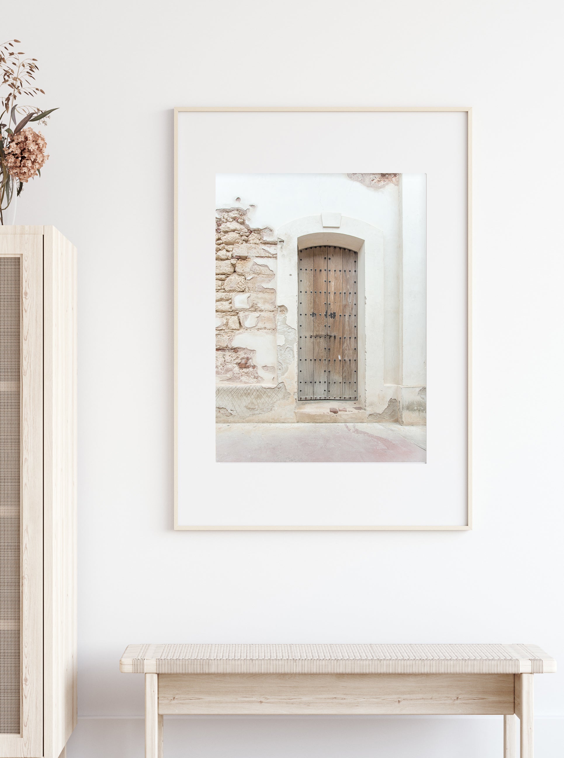 Coastal decor featuring Neutral Minimal Art, pastel travel photograph of a scene in Old San Juan Puerto Rico