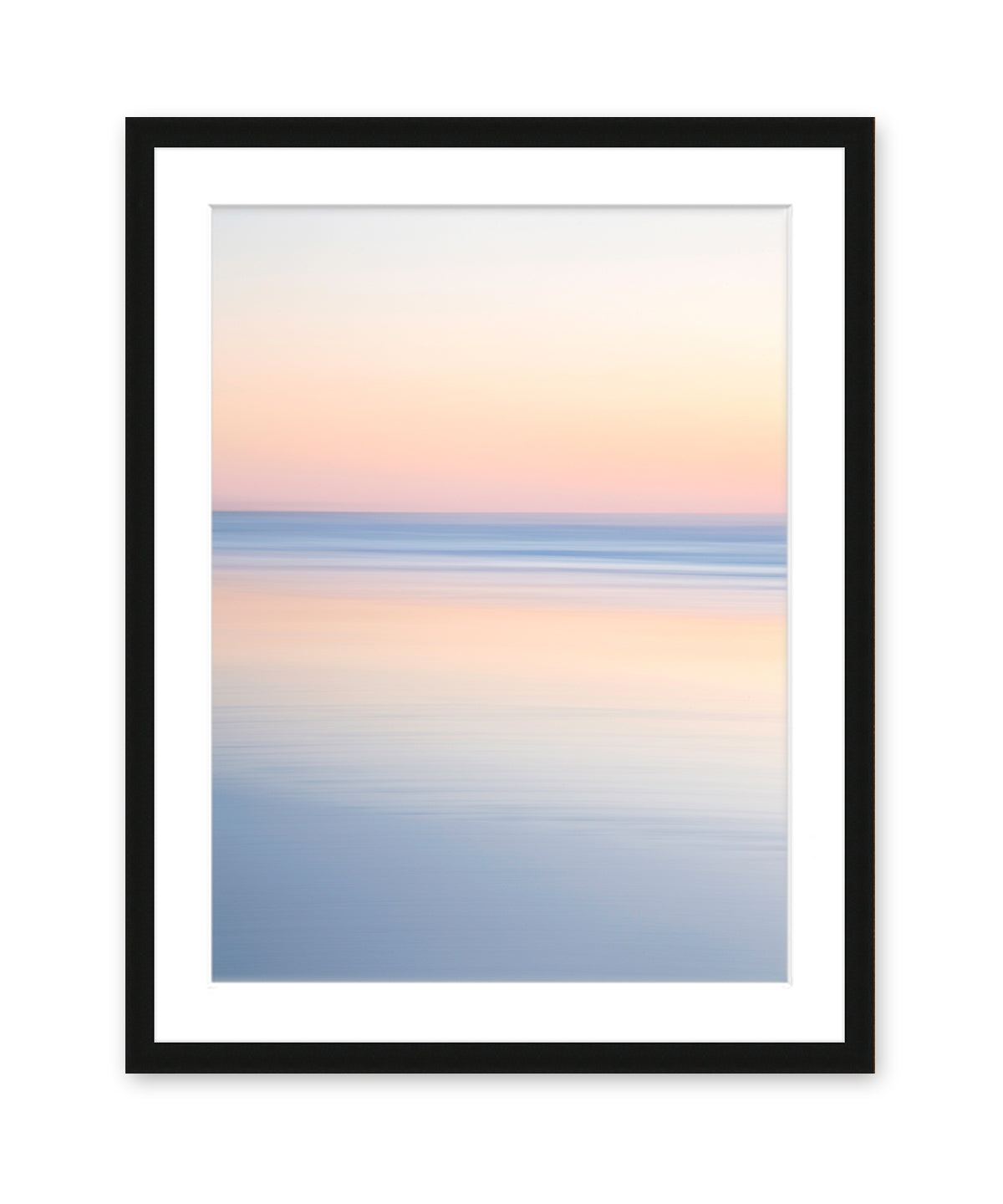 abstract minimal print, sunrise beach photograph, black wood frame by Wright and Roam