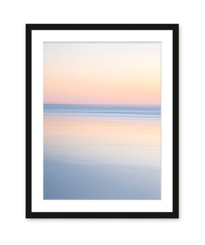 abstract minimal print, sunrise beach photograph, black wood frame by Wright and Roam