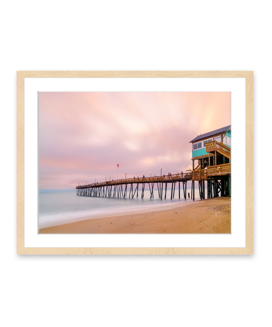 outer banks, avalon pier north carolina, sunrise beach photography by wright and roam, wood frame