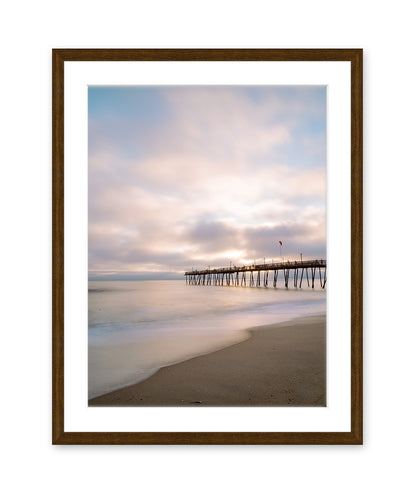 outer banks, avalon pier photograph, pastel beach wall art print by Wright and Roam, Dark Wood Frame
