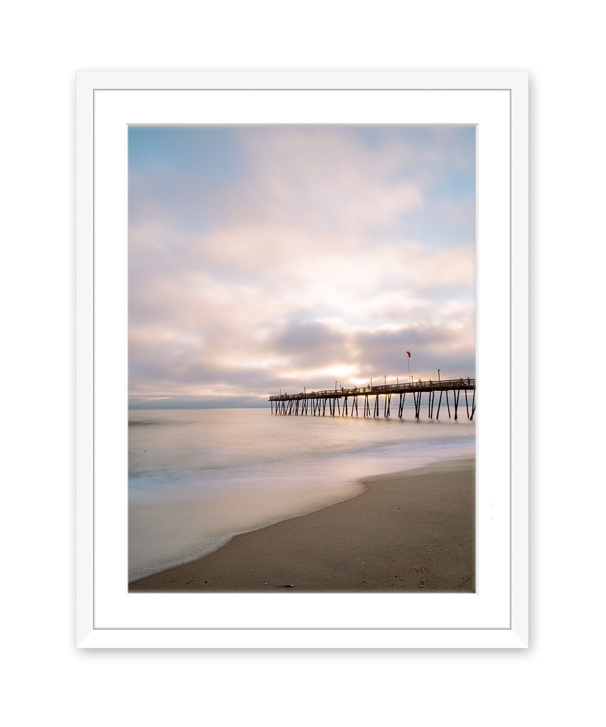 outer banks, avalon pier photograph, pastel beach wall art print by Wright and Roam, White Frame