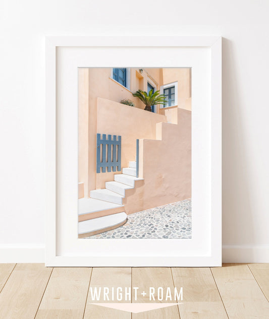 pastel architecture, santorini greece art - greek islands photograph
