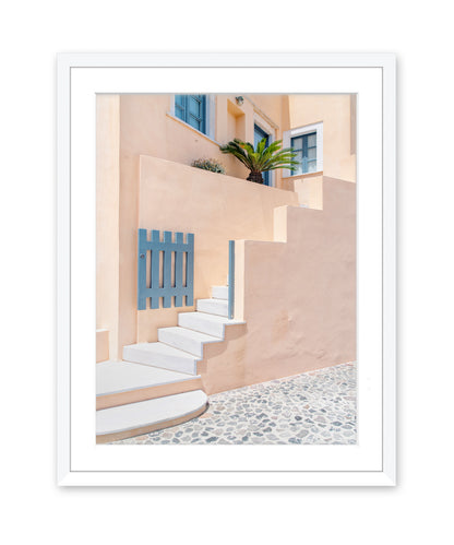 pastel architecture, santorini greece art, white frame