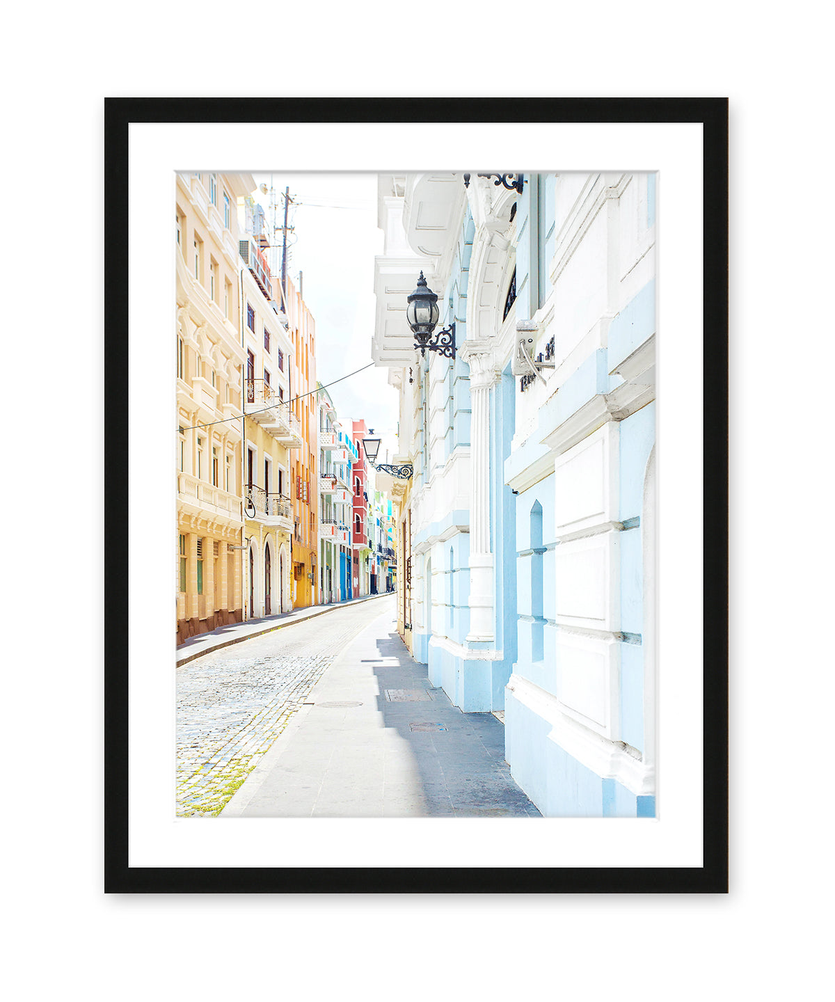 pastel architecture photograph, Old San Juan Puerto Rico Art, black wood frame
