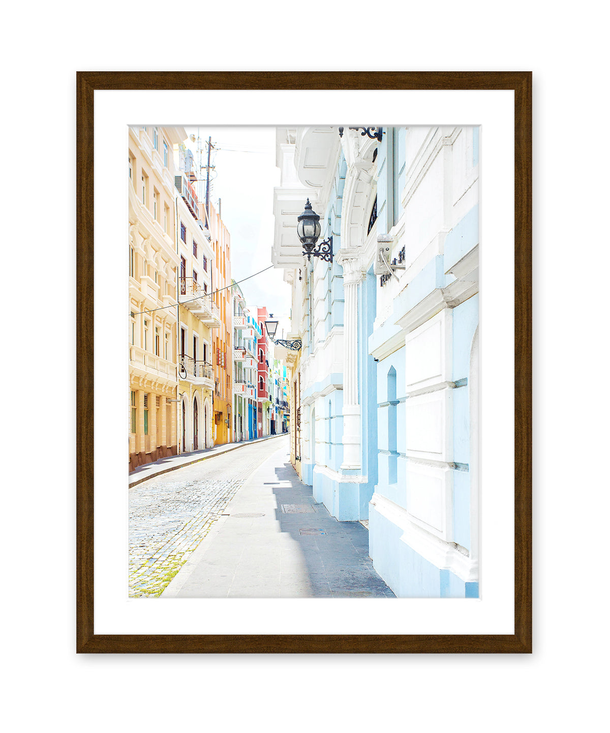 pastel architecture photograph, Old San Juan Puerto Rico Art, dark wood frame