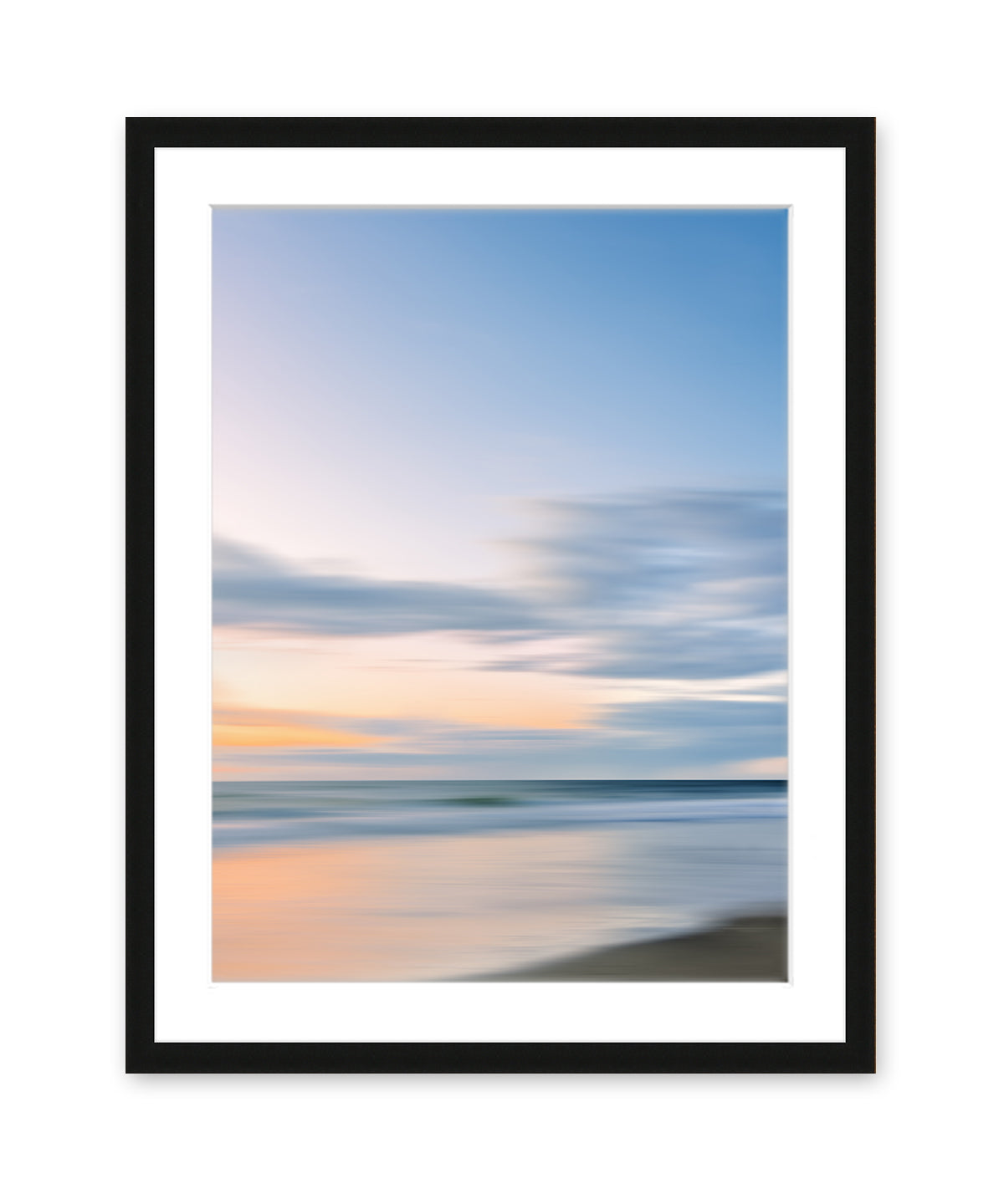 pastel blue abstract ocean wall art, black frame
