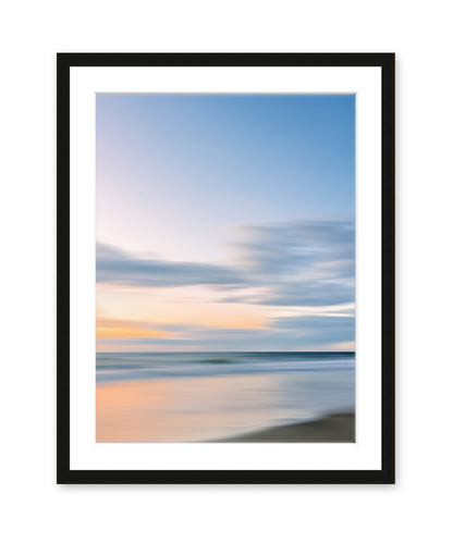 pastel blue abstract ocean wall art, black frame