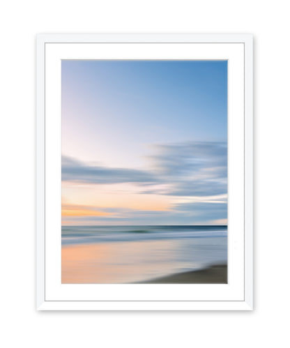 pastel blue abstract ocean wall art, white frame
