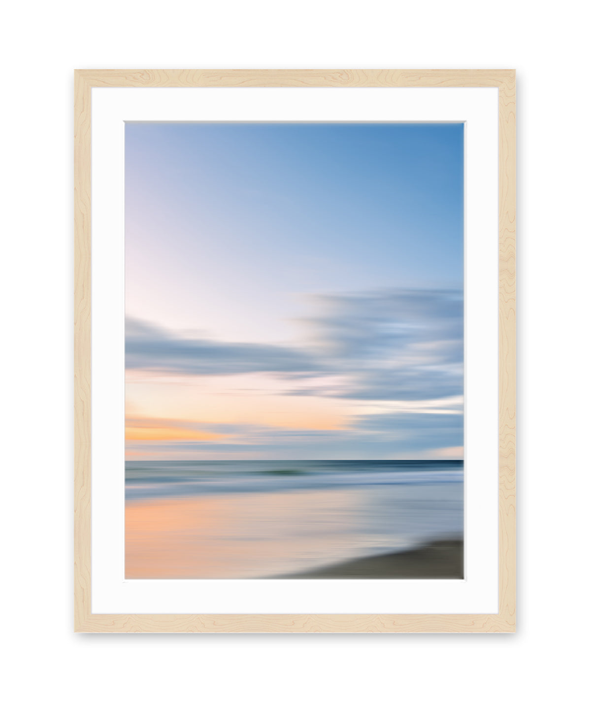 pastel blue abstract ocean wall art, wood frame