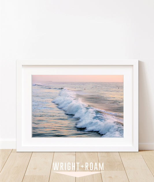 pink sunrise waves surf print