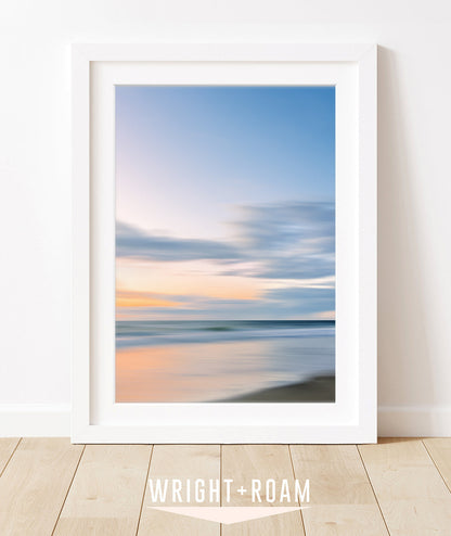pastel blue abstract sunrise beach print