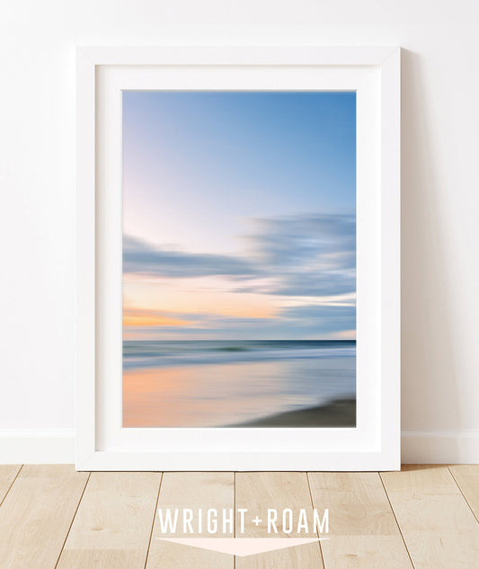 pastel blue abstract sunrise beach print