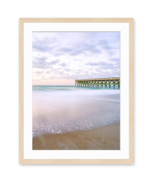 Light Purple Sunset Beach Print, Natural Wood Frame, by Wright and Roam