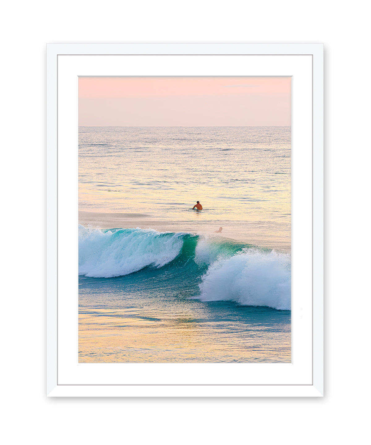 pink sunrise wilmington beach print, white frame