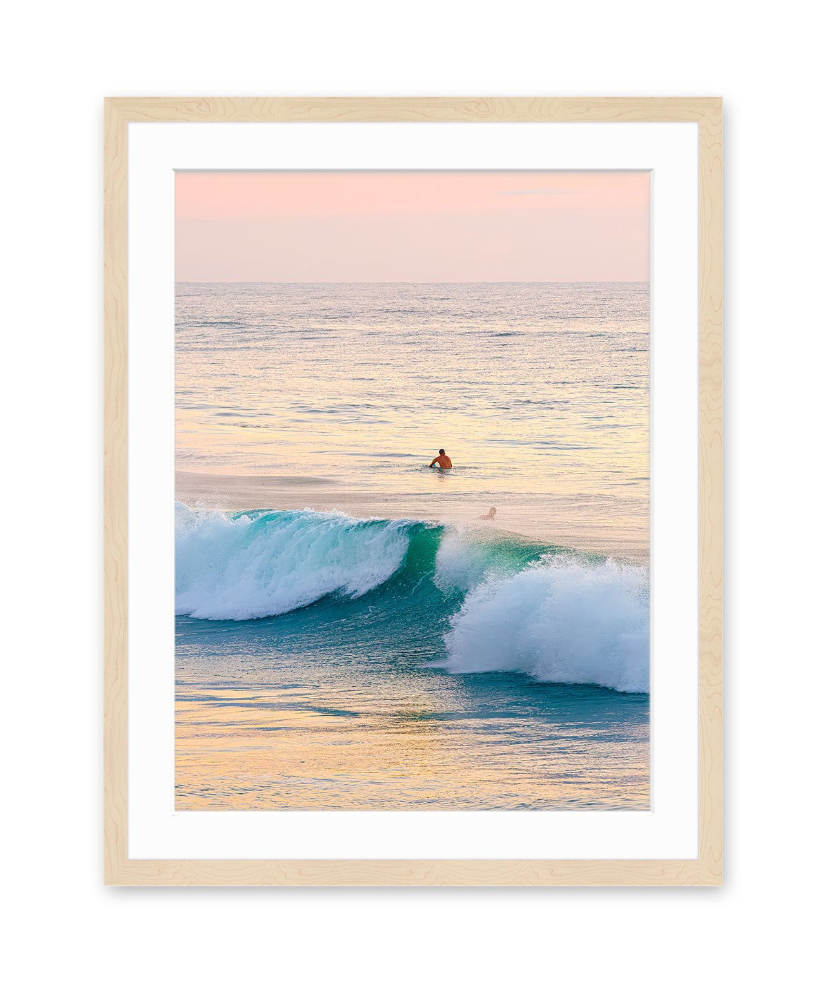 pastel pink sunrise wrightsville beach, wood frame