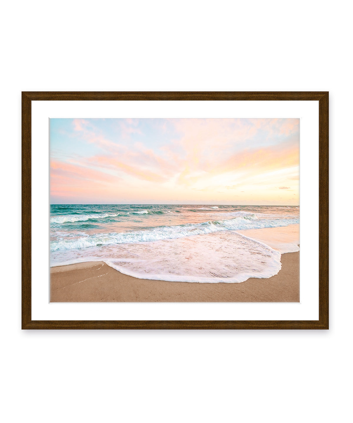 Pastel Colorful Sunset Wrightsville Beach Photograph, Dark Wood Frame by Wright and Roam