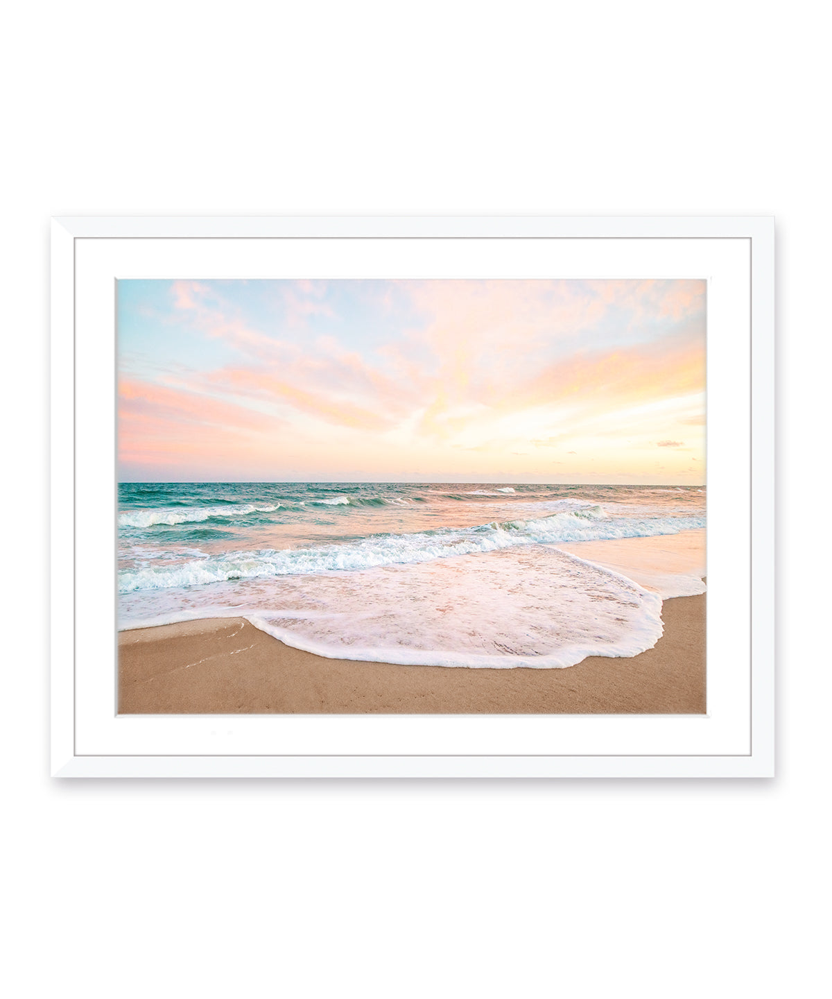 Pastel Colorful Sunset Wrightsville Beach Photograph, White Wood Frame by Wright and Roam