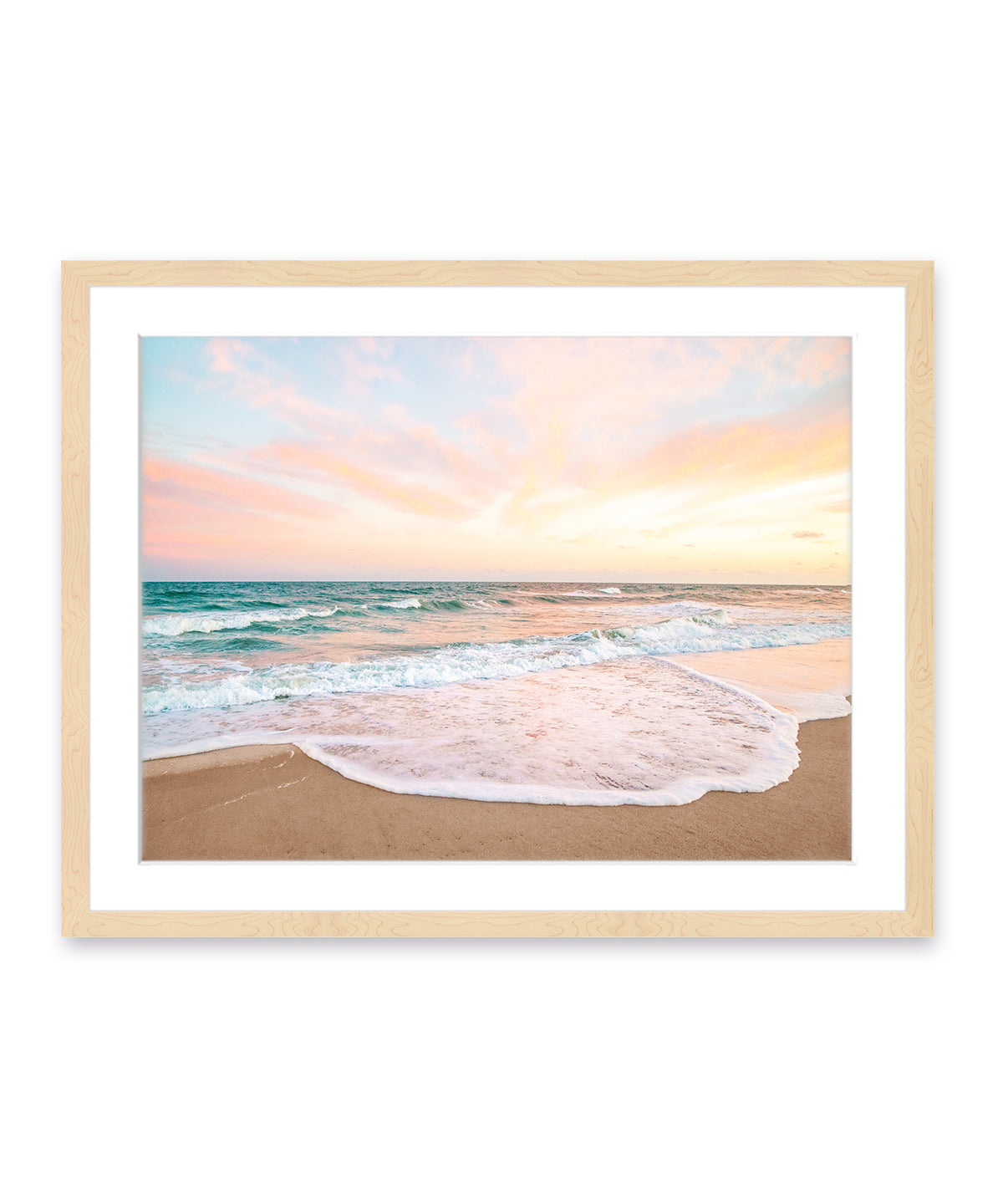 Pastel Colorful Sunset Wrightsville Beach Photograph, Natural Wood Frame by Wright and Roam