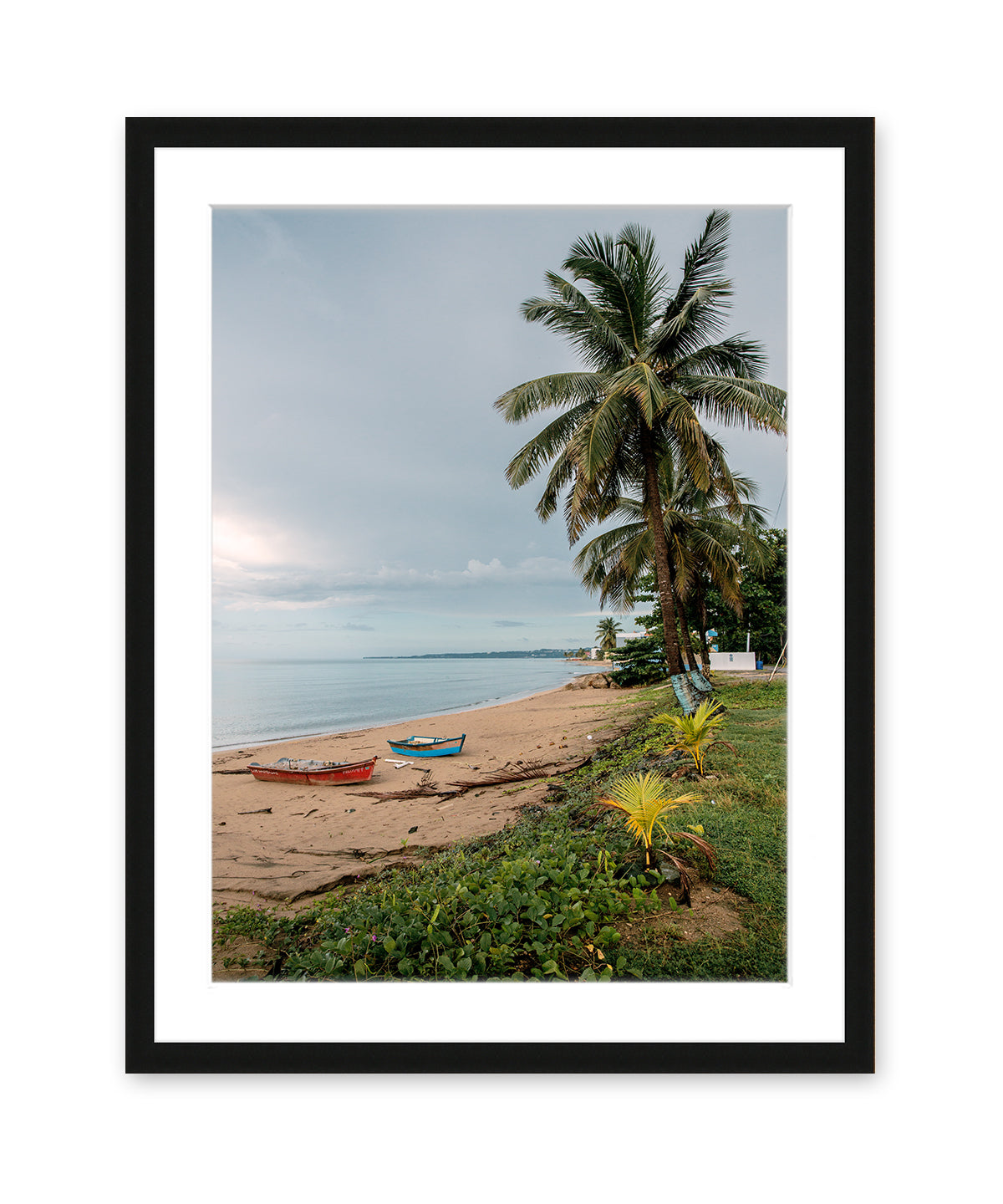 Tropical Beach Photography taken in Rincon, Puerto Rico, black wood frame