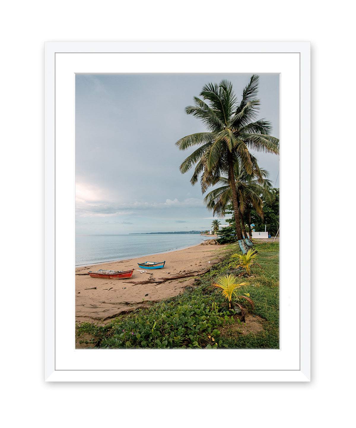 Tropical Beach Photography taken in Rincon, Puerto Rico, white wood frame