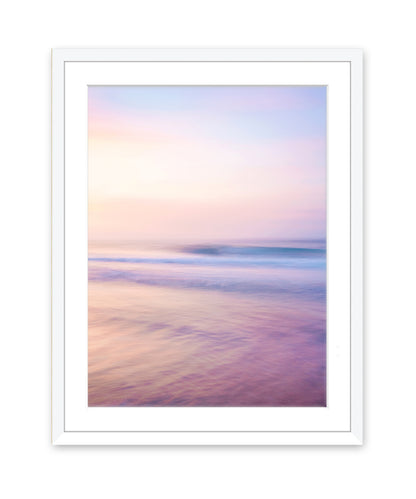 pastel pink abstract minimal beach photograph, white wood frame, by wright and roam