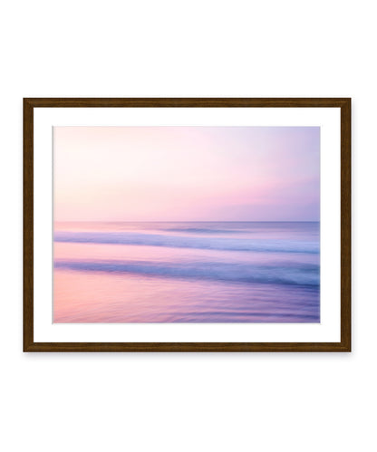 pastel pink abstract minimal ocean waves beach photograph, dark wood frame by Wright and Roam