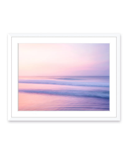 pastel pink abstract minimal ocean waves beach photograph, white wood frame by Wright and Roam