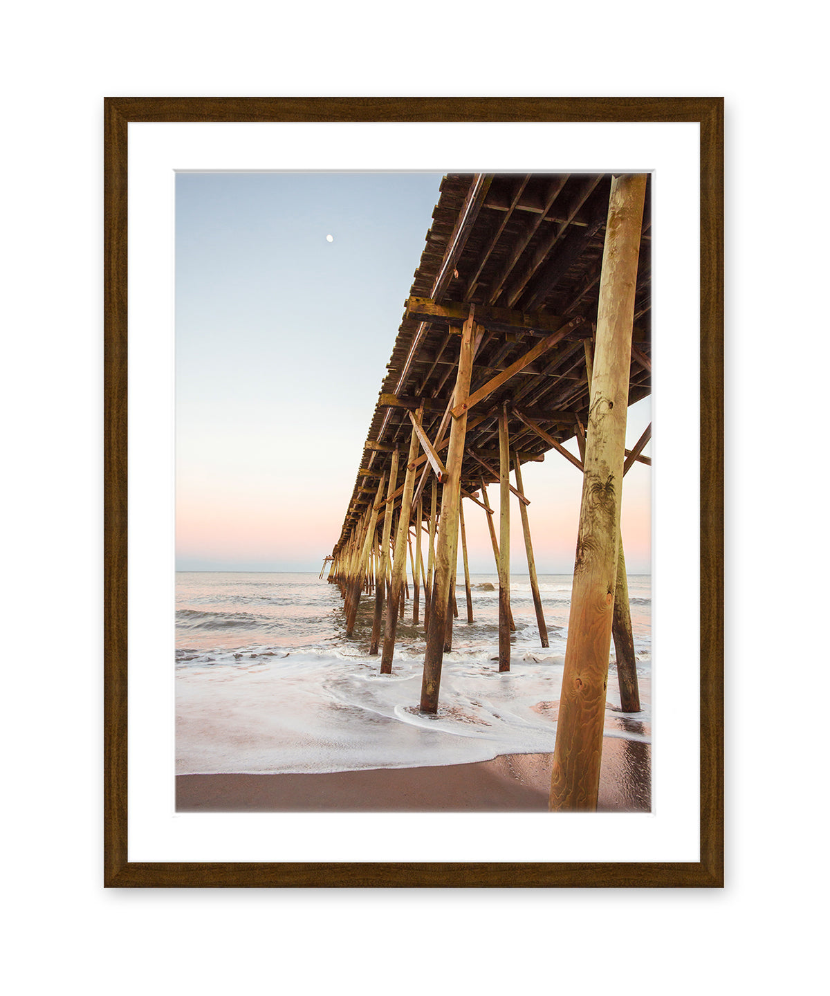 Sunset Pier Beach Photograph, Darl Wood Frame, Wright and Roam