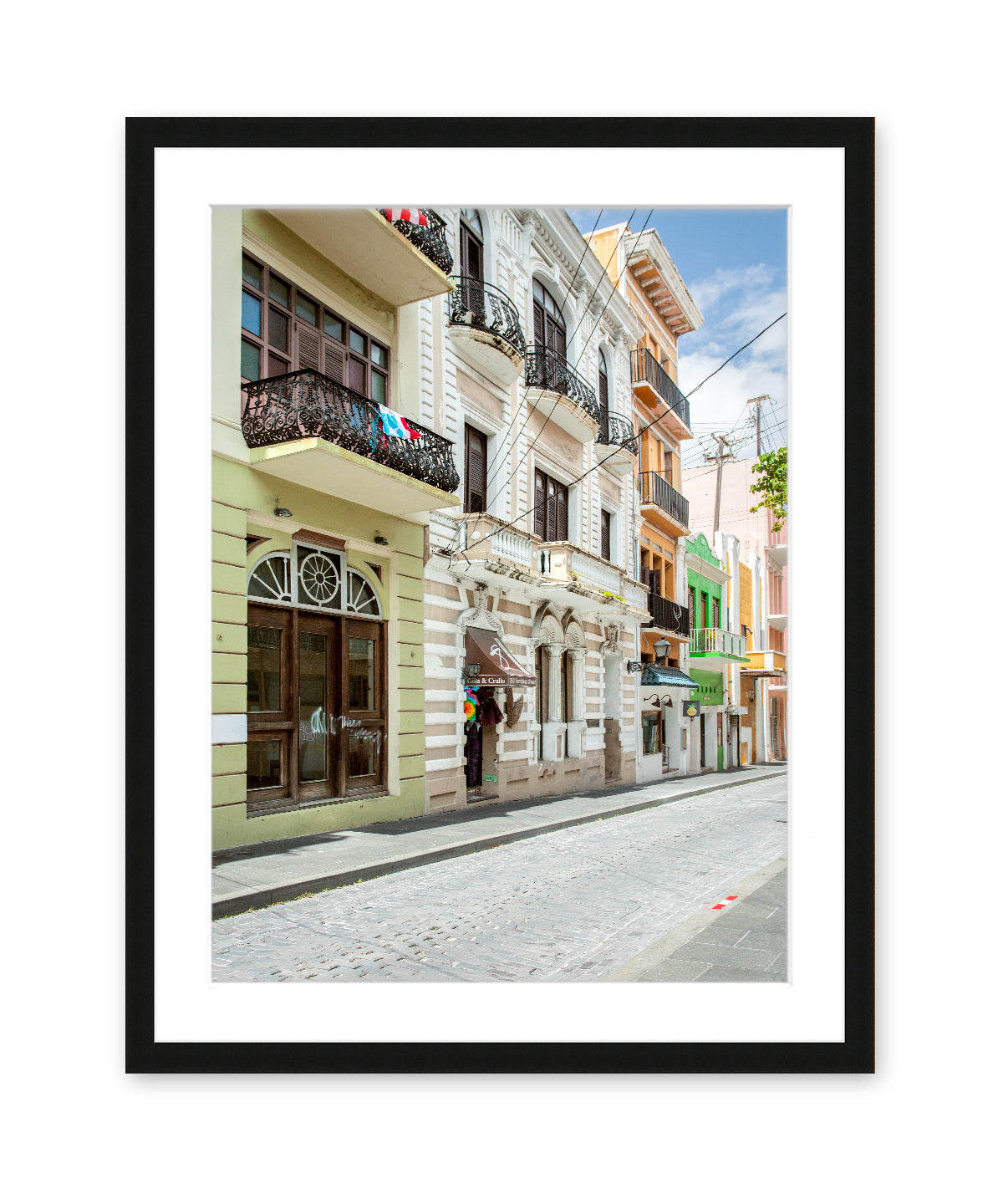 pastel architecture print, old san juan, puerto rico travel photograph, black frame