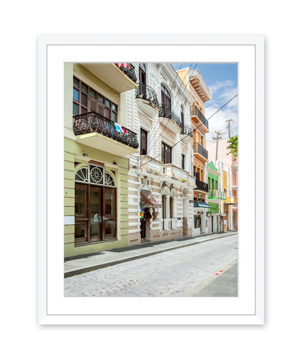 pastel architecture print, old san juan, puerto rico travel photograph, white frame