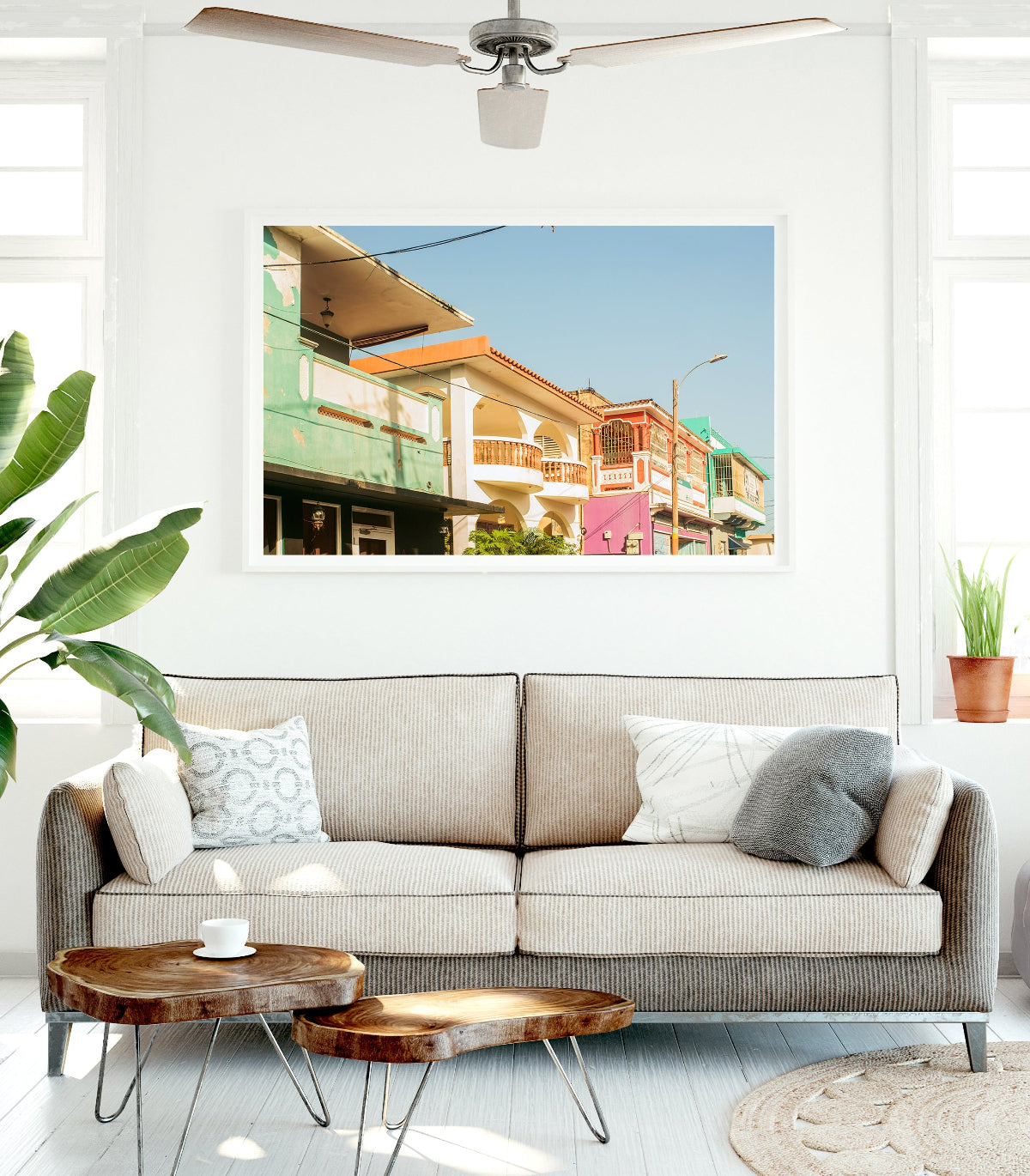 surf shack decor feautring framed travel photograph cof olorful buildings in Old San Juan, puerto rico