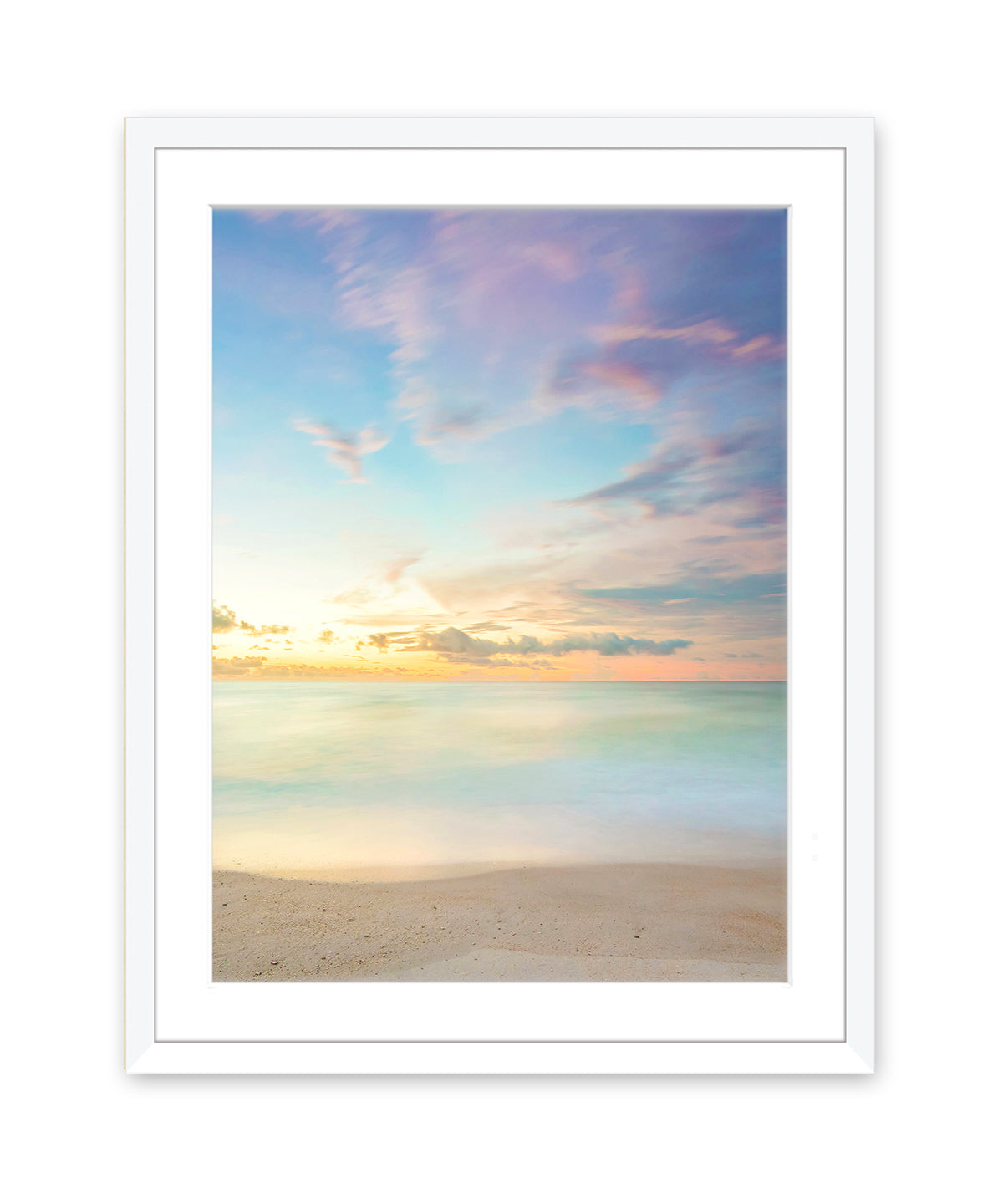 Pastel Abstract Sunrise Wrightsville Beach Photograph, White Wood Frame by Wright and Roam