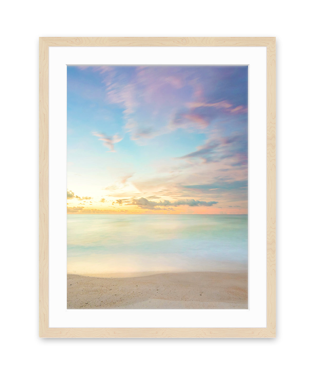 Pastel Abstract Sunrise Wrightsville Beach Photograph, Natural Wood Frame by Wright and Roam