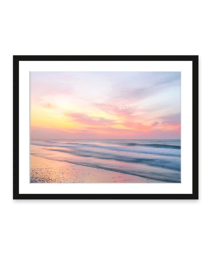 abstract pastel sunrise beach photograph, black wood frame by Wright and Roam