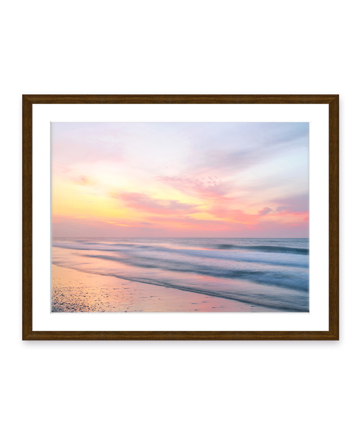 abstract pastel sunrise beach photograph, dark wood frame by Wright and Roam