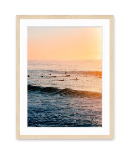 golden beach surf print wood frame
