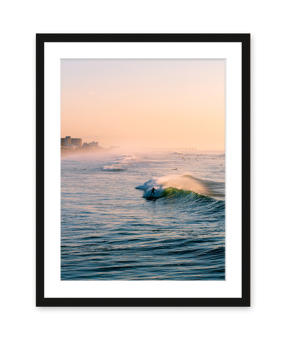 Wrightsville beach sunrise surf print black frame
