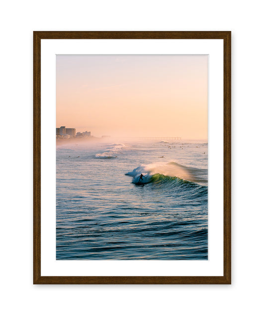Wrightsville beach sunrise surf print dark wood frame