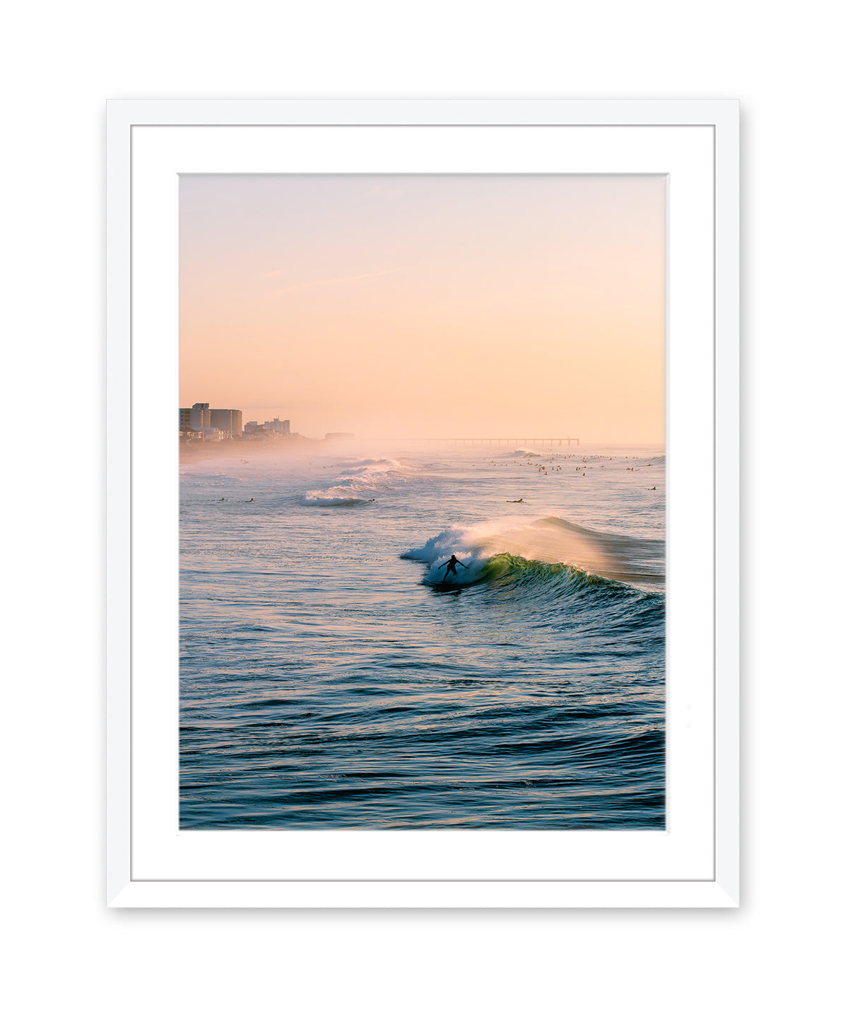Wrightsville beach sunrise surf print white frame